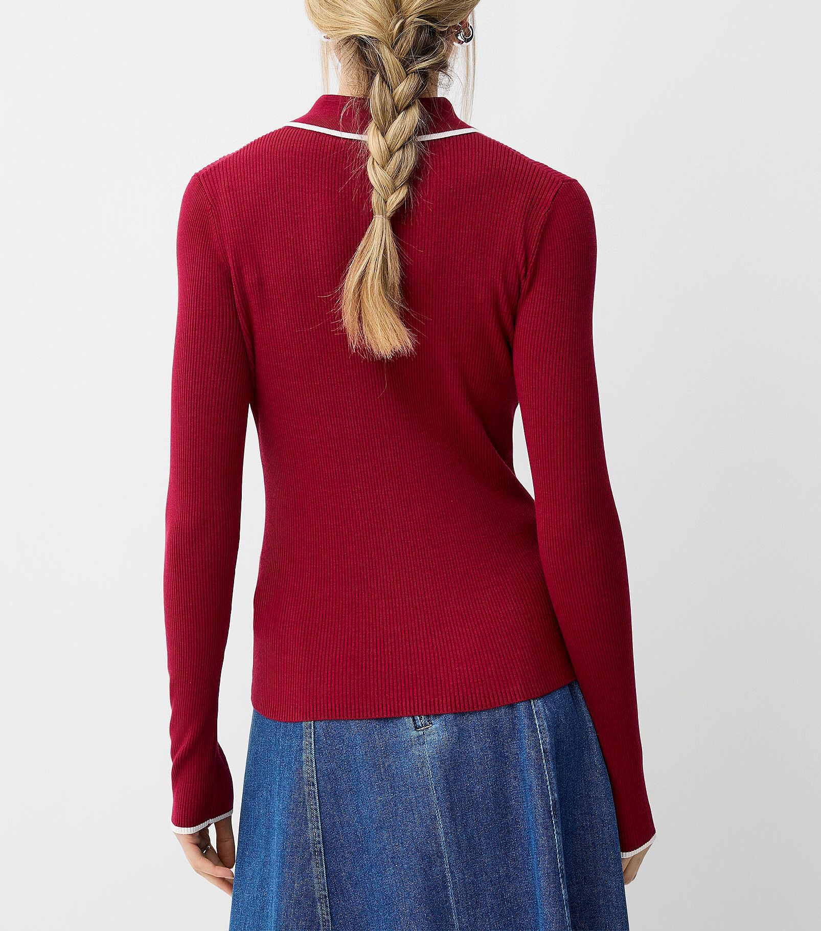 Casual Solid Color Half-zip Polo Collar Fall Knit Sweater Viscose Blend Slim Long-sleeved Women's Knit Sweater