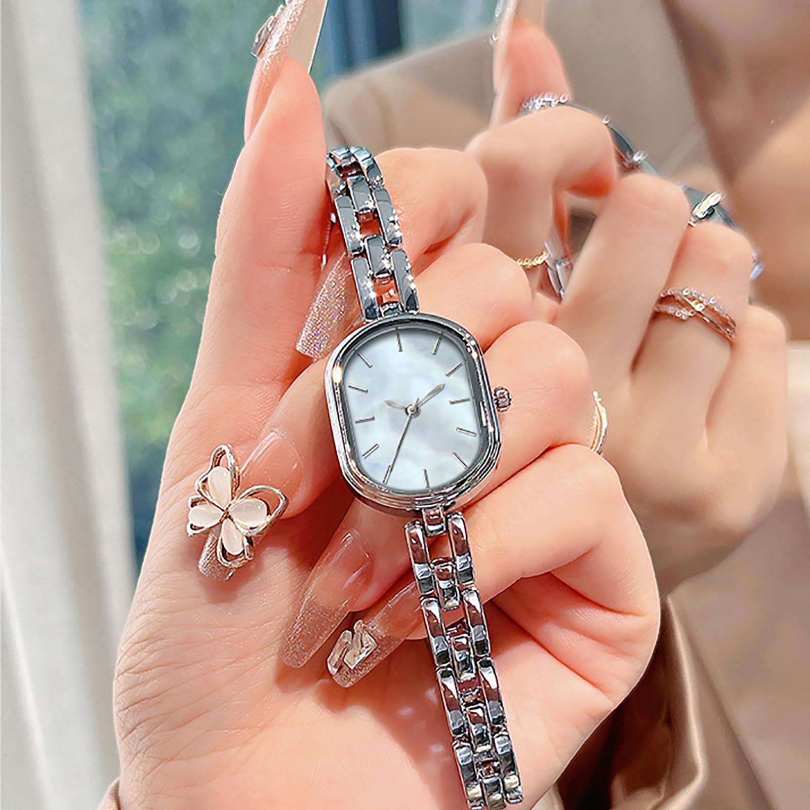 Women's Ultra-Thin Oval Watches Small Face Elegant Silver Watches for Women