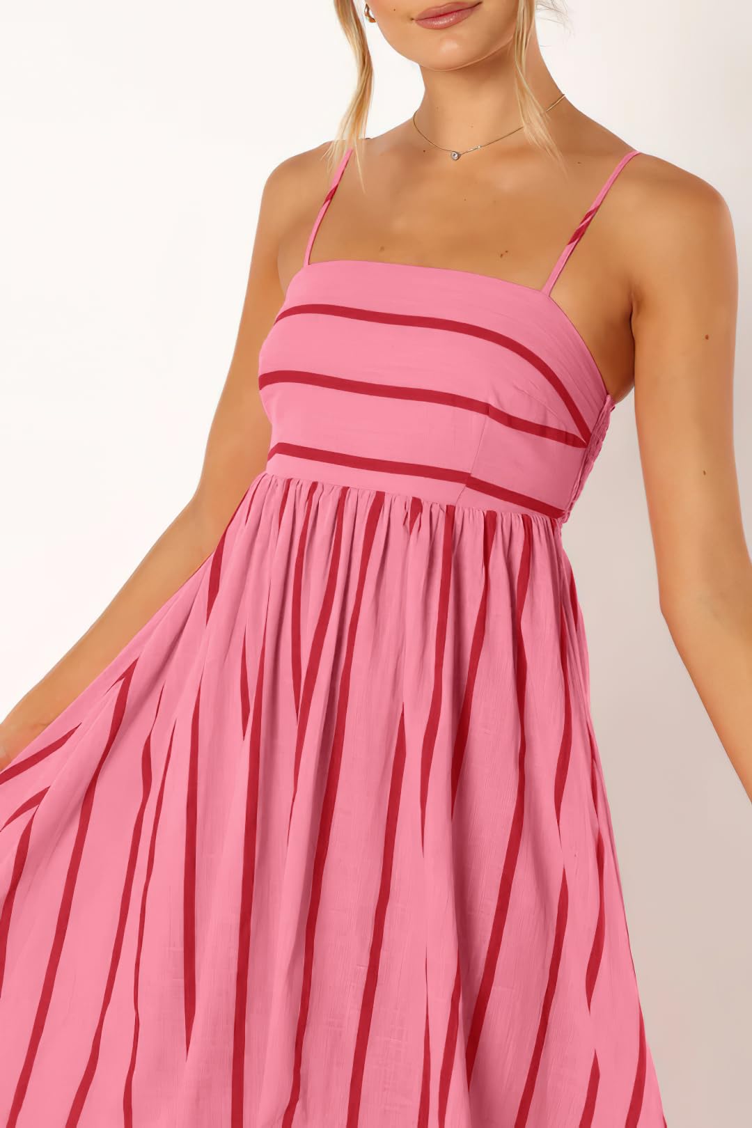 Women's Striped Back Smocked Maxi Dress Sexy Spaghetti Strap Cut Out Flowy Swing Long Dress